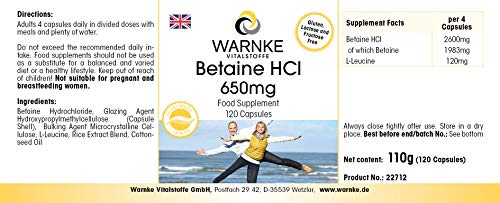 Betaína HCL 650mg – Clorhidrato de Betaína – 120 cápsulas