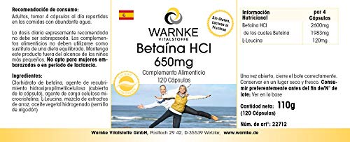 Betaína HCL 650mg – Clorhidrato de Betaína – 120 cápsulas