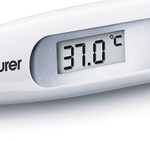 Beurer FT09 Termometro Digital y Corporal, Resistente al Agua, pantalla LCD con rango de medición +/- 0.1 ºC, señal acústica, sin Mercurio, sin Cristal, Color Blanco