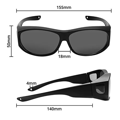 BEZZEE PRO Cubre Gafas de Sol Polarizadas con Estuche - Gafas Sol Superpuestas Anti Resplandor UV 400 Uso sobre Gafas Recetadas - Gafas de Sol Hombre y Mujer Envolvente – Ciclismo, Senderismo, Pesca