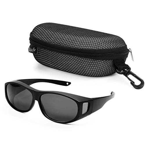 BEZZEE PRO Cubre Gafas de Sol Polarizadas con Estuche - Gafas Sol Superpuestas Anti Resplandor UV 400 Uso sobre Gafas Recetadas - Gafas de Sol Hombre y Mujer Envolvente – Ciclismo, Senderismo, Pesca