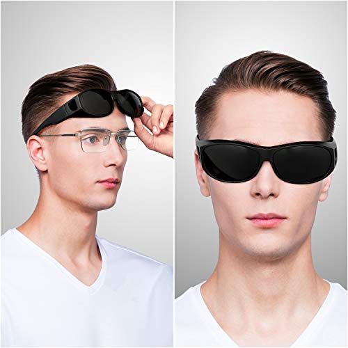 BEZZEE PRO Cubre Gafas de Sol Polarizadas con Estuche - Gafas Sol Superpuestas Anti Resplandor UV 400 Uso sobre Gafas Recetadas - Gafas de Sol Hombre y Mujer Envolvente – Ciclismo, Senderismo, Pesca
