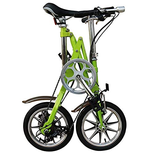 Bicicleta plegable de una sola velocidad, bicicleta compacta urbana plegable de 14 pulgadas, velocidad de freno de disco portátil para hombres y mujeres adultos bicicleta pequeña ligera, verde