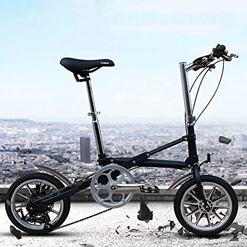 Bicicleta plegable de una sola velocidad, bicicleta compacta urbana plegable de 14 pulgadas, velocidad de freno de disco portátil para hombres y mujeres adultos bicicleta pequeña ligera, color blanco