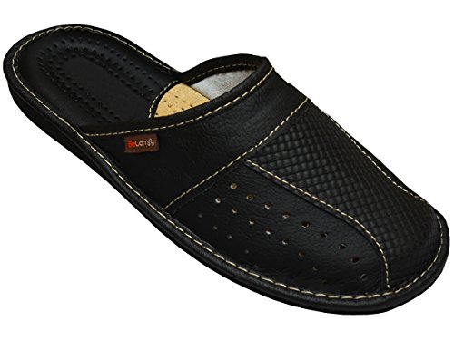Big Size Zapatillas Cuero para Hombres de Gran tamaño cómodas Zapatillas Tallas Grandes 47 48 49 50 (47 EU, Negro)