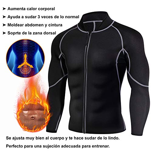 Bingrong Sudoracion Hombre con Cremallera Faja Sauna Deportiva Camiseta Compresion Mangas Largas Trajes para Fitness Sudoración Fajas Hombre Reductora Adelgazante Neopreno Deporte (Negro, XX-Large)