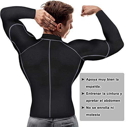 Bingrong Sudoracion Hombre con Cremallera Faja Sauna Deportiva Camiseta Compresion Mangas Largas Trajes para Fitness Sudoración Fajas Hombre Reductora Adelgazante Neopreno Deporte (Negro, XX-Large)