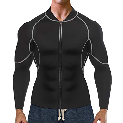 Bingrong Sudoracion Hombre con Cremallera Faja Sauna Deportiva Camiseta Compresion Mangas Largas Trajes para Fitness Sudoración Fajas Hombre Reductora Adelgazante Neopreno Deporte (Negro, XX-Large)