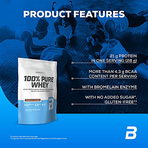 BioTechUSA 100% Pure Whey Complejo de proteína de suero, con aminoácidos añadidos y edulcorantes, sin conservantes, 454 g, Arroz con leche