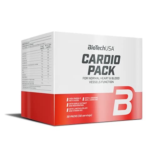 BioTechUSA Cardio Pack, Sobres de suplemento dietético con ácidos grasos omega-3, extracto de ajo, resveratrol, L-carnitina, L-arginina, vitaminas y minerales, 30 sobres