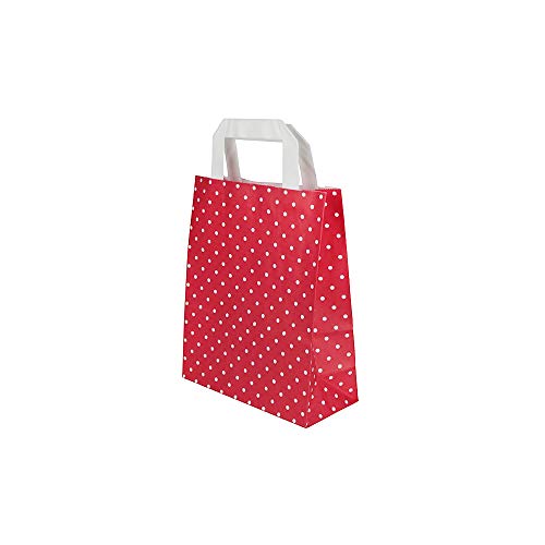 BIOZOYG Bolsas de Papel con Asas Planas 80g 18+8x22cm 'Trigon' I Bolsas de Papel Kraft robustas I Bolsas de Regalo Grandes para Fiesta I Bolsas con Fondo sólido 25 Bolsas Puntos Rojos/Blancos