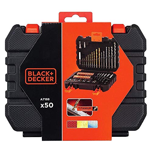 BLACK+DECKER A7188 Set de 50 Piezas con Brocas y Puntas para Atornillar y Taladrar Brocas de Titanio