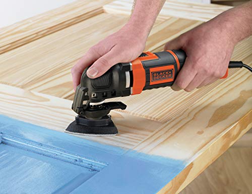 BLACK+DECKER MT300KA Multiherramienta oscilante 300 W 5 acoplamientos 6 Hojas de Lija y maletín 230 V Velocidad variable Incluye 12 accesorios