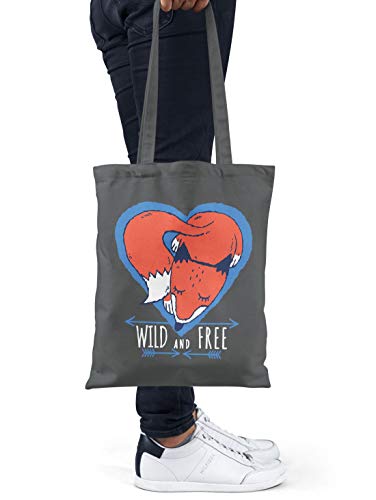 BLAK TEE Cute Wild and Free Fox Organic Cotton Reusable Shopping Bag Natural