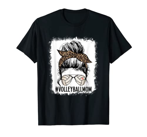 Bleached Voleibol Mamá Moño Desordenado Día Vibes Día de la Madre Camiseta