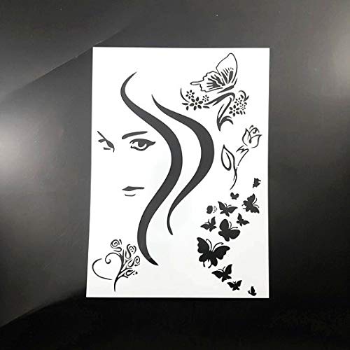 BLUGUL 9pcs A4 Plantillas de Dibujo, para Manualidades Decoración Pared Mueble Ventana Aerógrafo, Patrón Decorativo Bicicleta Unicornio Sirena Chica Cisne Invitación