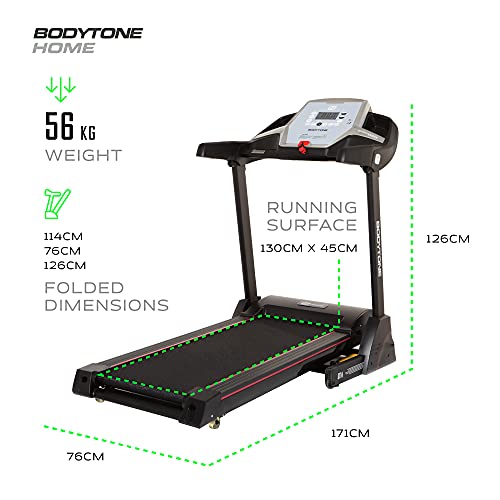 Bodytone - Cinta de Correr con Pantalla LCD | Maquina de Correr con 12 programas y 3 Posiciones Distintas | Cinta de Andar con Velocidad Ajustable hasta 14km/h | DT14