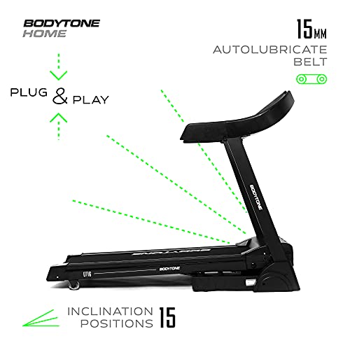 Bodytone - Cinta de Correr | Maquina de Correr con 12 programas y 15 Posiciones Distintas | Cinta de Andar con Velocidad Ajustable y Pantalla LCD hasta 16km/h | DT16