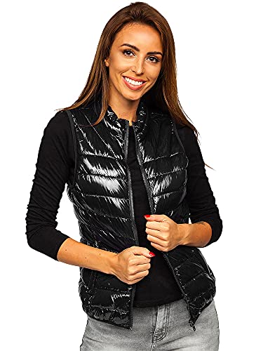 BOLF Mujer Chaleco acolchado Cierre de cremallera Chaleco sin Manga Plumas Cazadora Ropa de Abrigo Entrenamiento Fitness Outdoor Deporte Ocio Estilo Deportivo R0107A Negro S [U1U]