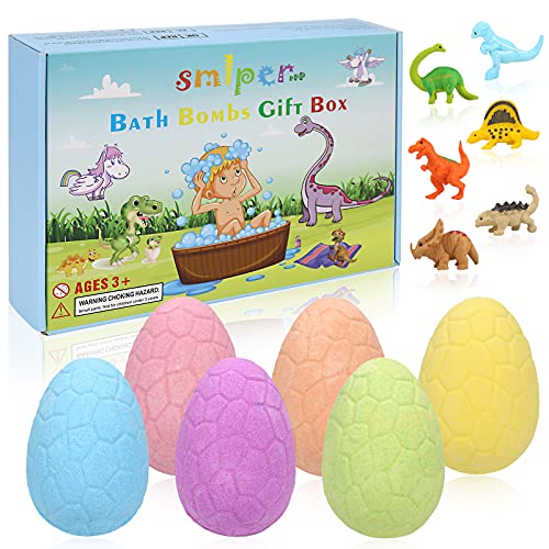 Bombas de Baño para Niños con Sorpresa en el Interior, 6 Piezas de Huevo de Dinosaurio Hecho a Mano Bombas de Baño Naturales Juguetes de Dinosaurio para Niñas Niños Cumpleaños Pascua Juego de Regalo