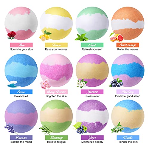 Bombas de Baño,Hangrui Bolitas de Jabon Set de Regalo,12 Piezas Bath Bombs,Sales de Baño Relajantes y Divertidos,Bolas Baño Efervescentes Valentín/Navidad/Cumpleaños para Mujeres,Hombre,Niños