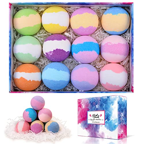 Bombas de Baño,Hangrui Bolitas de Jabon Set de Regalo,12 Piezas Bath Bombs,Sales de Baño Relajantes y Divertidos,Bolas Baño Efervescentes Valentín/Navidad/Cumpleaños para Mujeres,Hombre,Niños