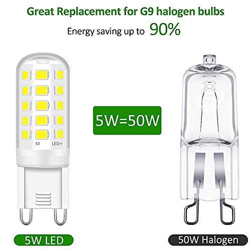 Bombillas LED G9 de 5 W, bombilla LED G9, equivalente a bombilla halógena 40W-50W G9, 5W 500lm 6000 Kelvin 220-240V, sin parpadeo, no regulable, decoración de iluminación del hogar, paquete de 6