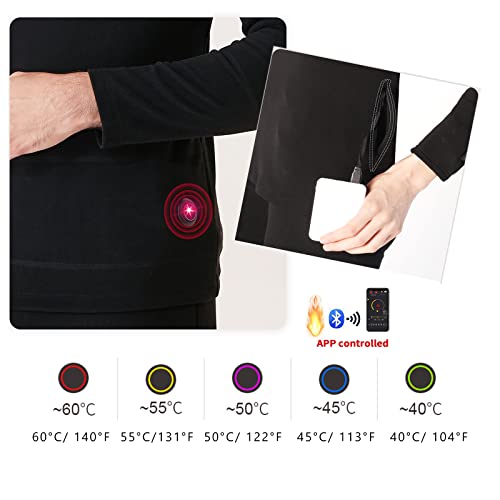 borfieon Conjunto de Ropa Interior Térmica Calefactables App Control Inteligente Ropa Interior Térmica a Pilas,Ropa Interior Calefactable para Hombres,Black,XXL