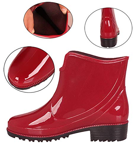 Botas de lluvia antideslizantes para mujer, katiuskas, botines, color Rojo, talla 37 EU