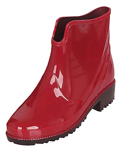 Botas de lluvia antideslizantes para mujer, katiuskas, botines, color Rojo, talla 37 EU