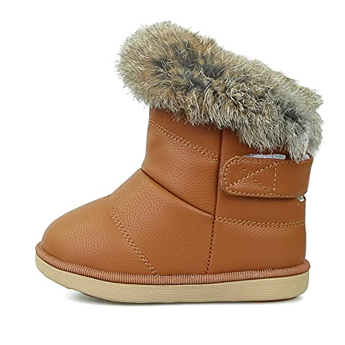 Botas de Nieve para Niñas Impermeable Calentar Zapatos de Invierno para Niñas Cuero de la PU Algodón Marrón 27