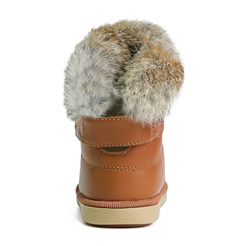 Botas de Nieve para Niñas Impermeable Calentar Zapatos de Invierno para Niñas Cuero de la PU Algodón Marrón 27