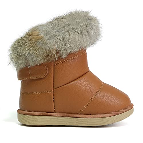 Botas de Nieve para Niñas Impermeable Calentar Zapatos de Invierno para Niñas Cuero de la PU Algodón Marrón 27