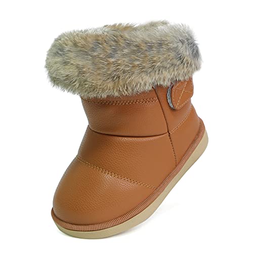 Botas de Nieve para Niñas Impermeable Calentar Zapatos de Invierno para Niñas Cuero de la PU Algodón Marrón 27