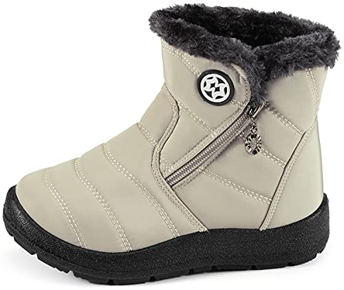 Botas de Nieve para Niños Invierno Calentar Forradas Botines Niña Niño Impermeables Planas Botas Suave Antideslizantes Beige#2 28.5 EU = 29 CN