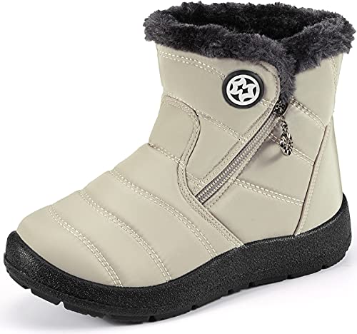 Botas de Nieve para Niños Invierno Calentar Forradas Botines Niña Niño Impermeables Planas Botas Suave Antideslizantes Beige#2 28.5 EU = 29 CN