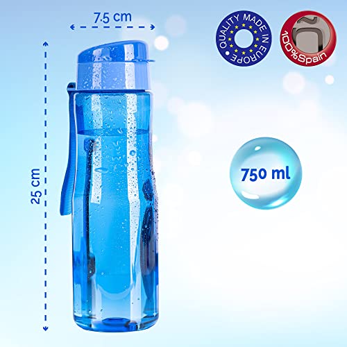 Botella de Agua deportiva. Botella Gimnasio sin BPA 750 ml Botella Agua Niños reutilizable Botella gym para correr Botella Tritan Ecológica Botella plastico duro. Bidon Ciclismo Estanco Verde