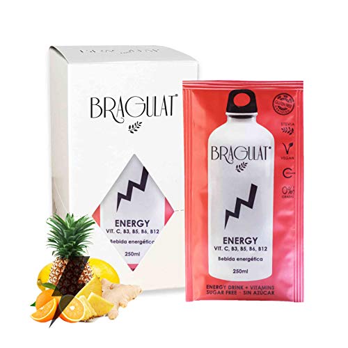 BRAGULAT | Pack de Bebidas y Refrescos Energéticas Instantáneas en Polvo | Sin Azúcar y con Vitamina C, B3, B5, B6 YB12 | 15 Sobres