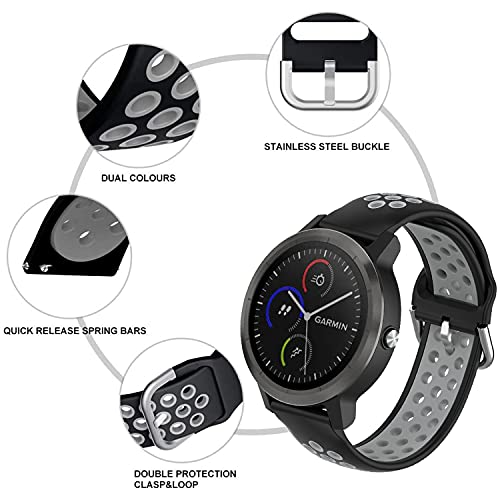 Braleto Correa Silicona 20 mm Compatible con Garmin Vivoactive 3/3 Music/Venu/Vivomove 3 / Luxe/Style, Correa de Repuesto QuickFit Sport para Garmin Vivoactive 3 (Conjunto 1)