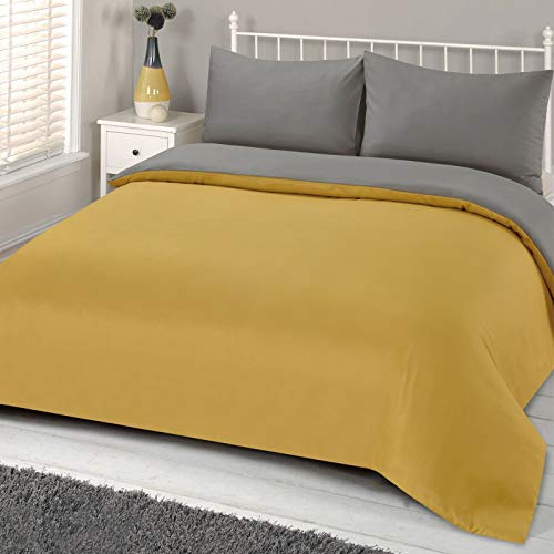 Brentfords Juego de Cama de edredón con Funda de Almohada, Color Amarillo Ocre y Gris Mostaza - King