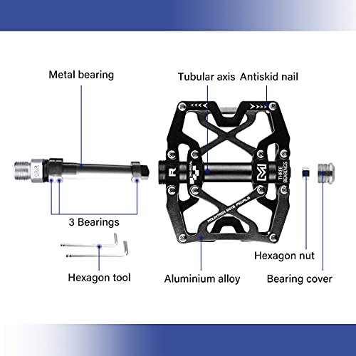 BRGOOD Pedales, Pedales de Bici CNC Aleación de Aluminio Rodamiento Sellado y Pedal Antideslizante para Bicicletas de Montaña 、 Bicicletas de Ciudad y Bicicletas de Carretera (Negro)