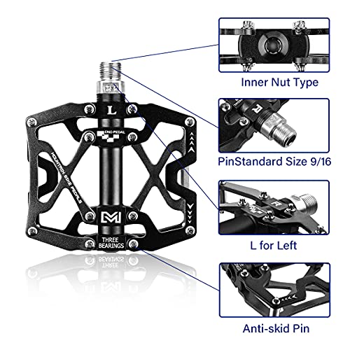 BRGOOD Pedales, Pedales de Bici CNC Aleación de Aluminio Rodamiento Sellado y Pedal Antideslizante para Bicicletas de Montaña 、 Bicicletas de Ciudad y Bicicletas de Carretera (Negro)