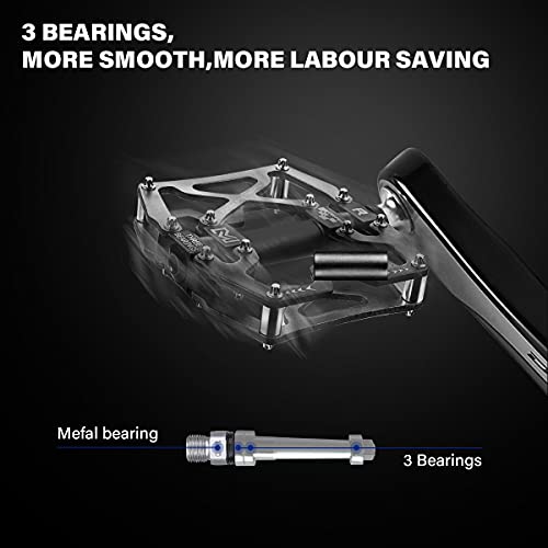 BRGOOD Pedales, Pedales de Bici CNC Aleación de Aluminio Rodamiento Sellado y Pedal Antideslizante para Bicicletas de Montaña 、 Bicicletas de Ciudad y Bicicletas de Carretera (Negro)