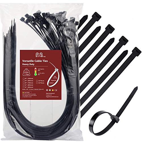 Bridas Plastico Largas 600mm Sujetacables De Plastico Negras 12,4 mm Bridas Fuertes 113 kg Bridas Resistentes Con Cremalleras 60 cm Para Bicicleta, Manguera 30Pcs Bridas Gruesas