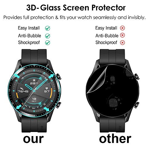 Brifu Película protectora de vidrio templado compatible con Huawei Watch GT2 46mm Sport, [a prueba de rayones], [sin burbujas], [fácil aplicación], [dureza 9H], [cobertura total] 【4 piezas】