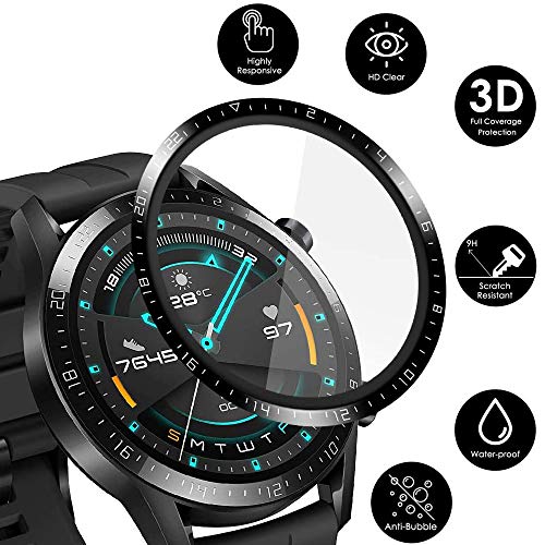 Brifu Película protectora de vidrio templado compatible con Huawei Watch GT2 46mm Sport, [a prueba de rayones], [sin burbujas], [fácil aplicación], [dureza 9H], [cobertura total] 【4 piezas】