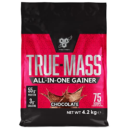 BSN True Mass All In One Gainer, Proteínas para Aumentar Masa Muscular con Creatina Monohidratada, Glutamina, Vitamina D y Zinc, Chocolate, 25 Porciones, 4.2 kg