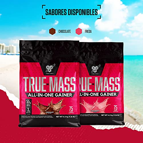 BSN True Mass All In One Gainer, Proteínas para Aumentar Masa Muscular con Creatina Monohidratada, Glutamina, Vitamina D y Zinc, Chocolate, 25 Porciones, 4.2 kg