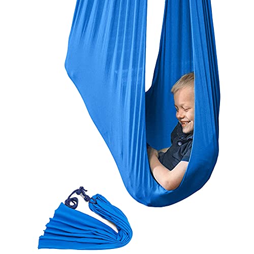 BuoQua Silla de Columpio para Colgar con Asiento Ajustable y Antena para Yoga, Hamaca sensorial para niños o Adultos, Cuerda de árbol y Terapia de Autismo(Azul)