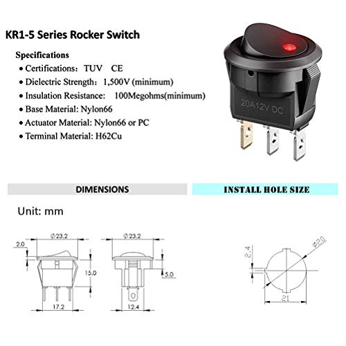 BUYGOO Interruptores para Coche 10pcs LED Interruptor Coche Rocker Interruptor 12 V 20 A On/Off Auto Boton Interruptor Rocker Switch